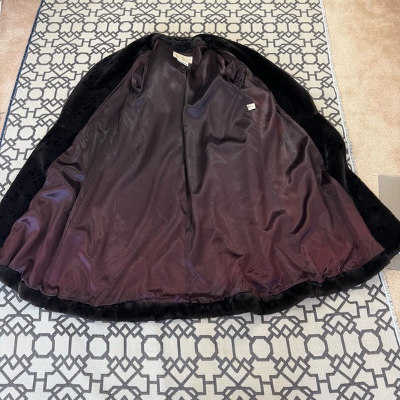 Evan Picone Neiman Marcus Vintage Black Faux Fur Leopard Coat Sz 8 - Picture 7 of 11